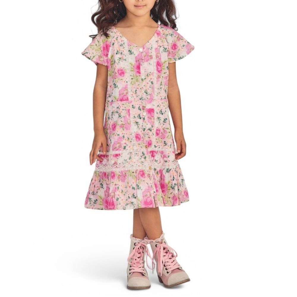 LoveShackFancy Girls Floral Mini Victorian Dress Pink Magenta 12Y Cottagecore